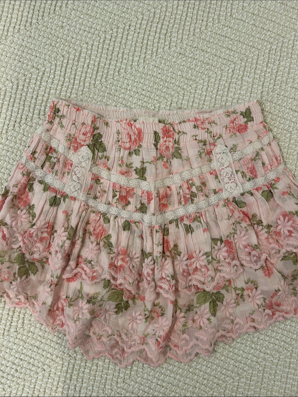 LoveShackFancy Pale Pink Pleated Skirt